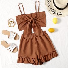 Майка с узлом и шорты Shein