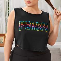 Спортивная кроп-майка размера плюс с текстовым принтом Shein