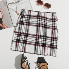 Разрез Клетка Повседневный Юбки размер плюс Shein