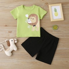 Шорты и футболка с мультипликационным принтом для мальчиков Shein