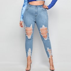 на пуговицах Одноцветный Джинсы размер плюс Shein