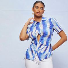 Однобортная блуза с принтом тай дай Shein