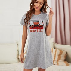Ночное платье с рисунком из мультфильмов и букв Shein