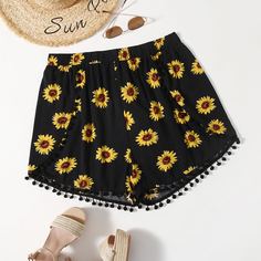 Шорты размера плюс с принтом "подсолнух Shein