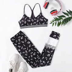 Спортивный бюстгальтер и леггинсы с цветочным принтом Shein