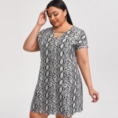 Платье размера плюс с v-образным воротником и змеиным принтом Shein