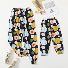 В горошёк Повседневный Брюки для маленьких девочек Shein