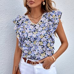 С оборками Цветочный Бохо Блузы Shein
