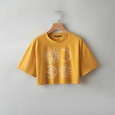 Короткая футболка с принтом луны и солнца Shein