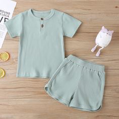 Вязаная футболка и шорты в рубчик для девочек Shein