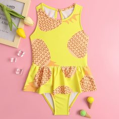 Слитный купальник с ананасовым принтом для девочек Shein