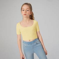 Вязаный топ в рубчик с глубоким крыглым воротником для девочек Shein