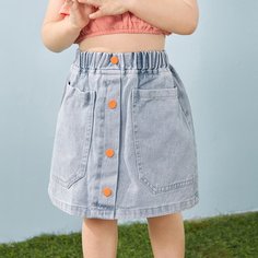 Джинсовая юбка с карманами для девочек Shein