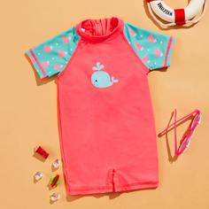 Слитный купальник с китовым принтом для девочек Shein