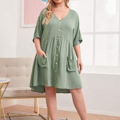 Платье размера плюс с v-образным воротником Shein