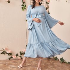 Платье для беременных с оригинальным рукавом и поясом Shein
