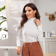 Однотонная трикотажная футболка с высоким вырезом Shein