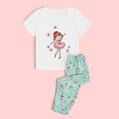 Пижама с цветочным и графичесим принтом для девочек Shein