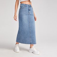Джинсовая прямая юбка с разрезом Shein