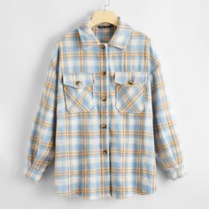 Однобортное пальто в клетку с карманом Shein