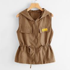 Куртка с капюшоном без рукавов Shein