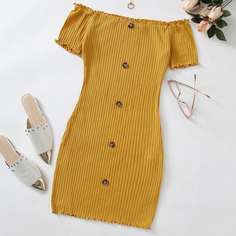 Платье с открытыми плечами и пуговицами Shein