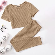 Вязаный топ и брюки для девочек Shein