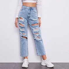 Прямые рваные джинсы Shein