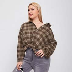 Рубашка в клетку размера плюс Shein