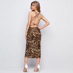 крест на крест Леопардовый принт Сексуальный Платья Shein