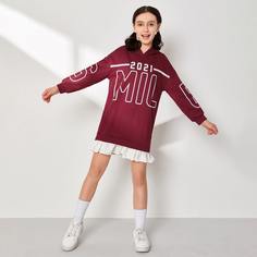 Платье с капюшоном и текстовым принтом для девочек Shein