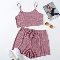 Вязаный короткий топ и шорты с узлом размера плюс Shein