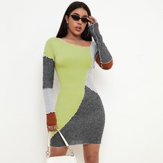 Асимметричное контрастное платье Shein