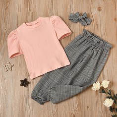 Пояс в клетку Институтский Комплект из двух предметов для девочек Shein