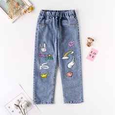 Мультяшный принт Джинсы для девочек Shein