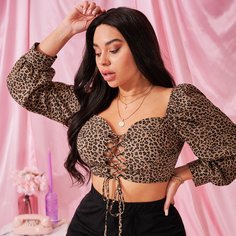 на шнурках Леопард Сексуальный Женские топы размер плюс Shein