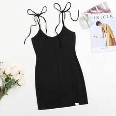 Разрез Одноцветный Повседневный Платья размер плюс Shein