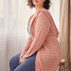 Одноцветный Повседневный Кардиганы размер плюс Shein