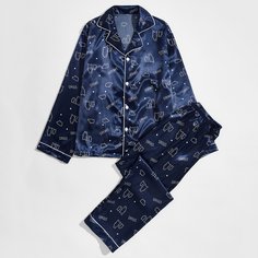 Контрастная отделка Мультяшный принт Повседневный Мужская домашняя одежда Shein