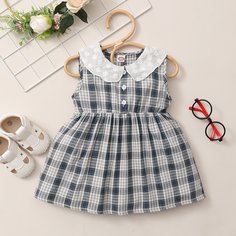 с вышивкой Клетка милый Платья для малышей Shein