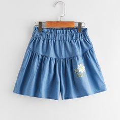 Шорты с цветочной вышивкой и присборенной талией для девочек Shein