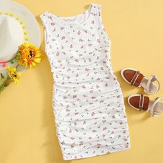 со сборками цветочный Повседневный Платья для девочек Shein