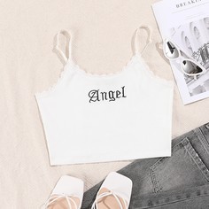 Топ на бретелях с кружевной отделкой и вышивкой букв Shein