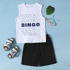 Шорты и майка с текстовым принтом для мальчиков Shein