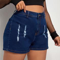 Рваные джинсовые шорты размера плюс Shein