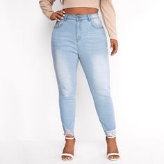 на пуговицах Одноцветный Джинсы размер плюс Shein