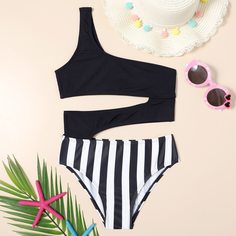 Слитный купальник в полоску для девочек Shein