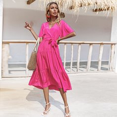 с поясом Одноцветный Повседневный Платье Shein