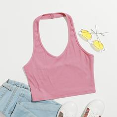 Короткий трикотажный топ оверсайз с коротким круглым вырезом в рубчик Shein