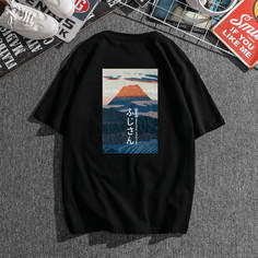 Мужская футболка с графическим рисунком и японскими буквами Mount Fuji Shein